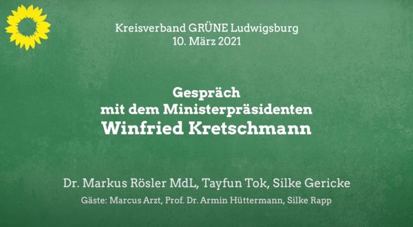 Ministerpräsident Winfried Kretschmann virtuell zu Besuch im Landkreis Ludwigsburg