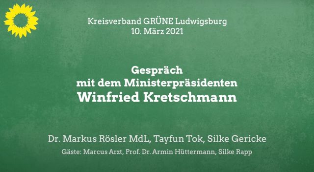 Ministerpräsident Winfried Kretschmann virtuell zu Besuch im Landkreis Ludwigsburg